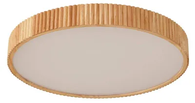 Produktbild von Lindby LED-Deckenleuchte Velua, weiß/holz hell, CCT, Ø 50 cm