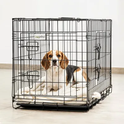 Produktbild von Hunde Transportbox Hundekäfig L zooprinz | Faltbar & Kunststoffwanne | mittlere Hunde | 92,5 × 57,5 × 64 cm | Tragegriff Gitter Box