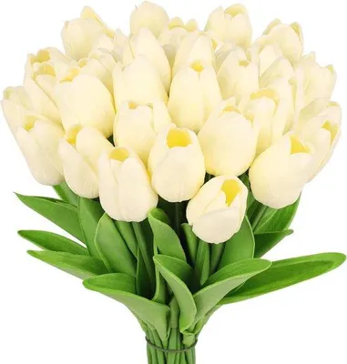 Produktbild von Unyqoos® Realistische Kunsttulpen aus PolyurethanLatex-Schaum, ca. 35 cm – pflegeleichte Deko-Tulpen in Weiß, Orange, Grün, Gelb und Rosa, biegsame/kürzbare Stiele