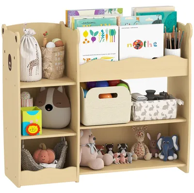 Immagine prodotto di SunvelloScaffale Portagiochi per Bambini 3-8 Anni con Ripiani Aperti e Scomparti, in Legno, 92x29x79 cm, color Legno