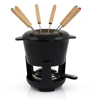 Obrázek produktu pro Sada na fondue z litiny pro 6 osob, objem 1 litr, 13 dílů, včetně hořáku a vidliček