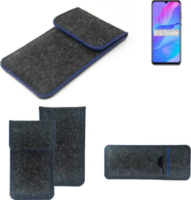 Produktbild von K-S-Trade Handy-Hülle Schutz-Hülle kompatibel mit Huawei P Smart S Filztasche Pouch Tasche Case Sleeve Filzhülle dunkelgrau, blauer Rand