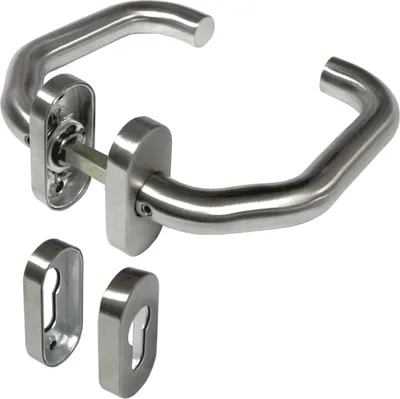 Produktbild von Edelstahl Oval Garnitur OVG 3506 PZ U-Form INOX V2A Türklinke Türdrücker