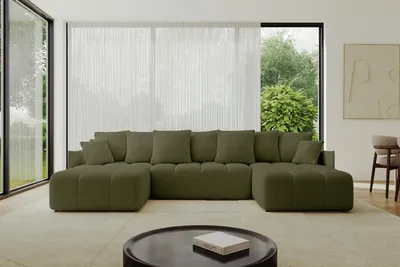 Produktbild von ALTDECOR Ecksofa in U-Form mit Schlaffunktion und Bettkasten LONLI-U 355x189x68 cm Grün - Corner Sofa Bett Eckcouch Couch L-Form Schlafcouch Ausziehbar Wohnlandschaft Schlafsofa Cauchsofa