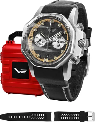 Produktbild von Herrenset VOSTOK EUROPE VK64-640A698 in Schwarz mit zusätzlichem Sportarmband.