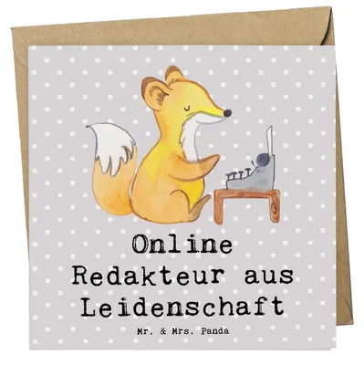 Produktbild von Mr. & Mrs. Panda Glückwunschkarte Online Redakteur Leidenschaft - Grau Pastell - Geschenk, Grußkarte, faltkarte, doppelkarte, Klappkarte, anlasskarte
