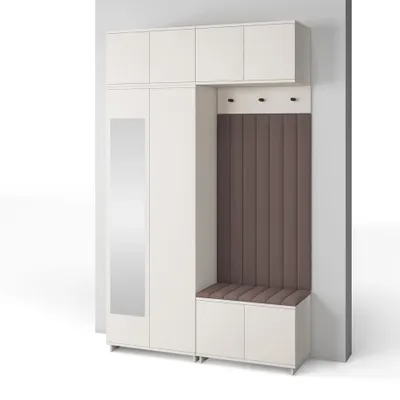 Produktbild von Garderoben-Set Napoli Version 11: Kleiderschrank mit Polsterpaneelen, Schuhschrank und Schrankaufsatz Flur und Eingangsbereich (Cashmere/Trinity 05)