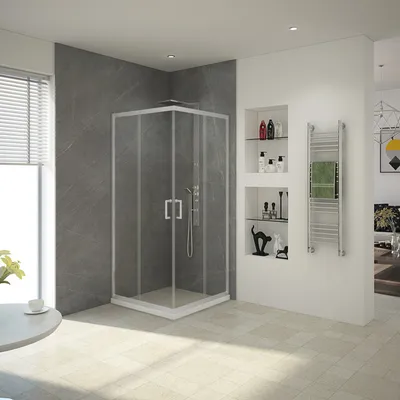 Produktbild von Duschkabine 90x90 MARWELL FERMO II chrom Eckeinstieg - 90x90x195cm - Glasdusche mit Eckeinstieg und Gleittüren - justierbares Wandprofil - hochwertige Aluminiumprofile