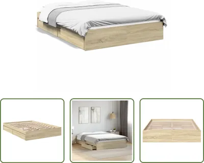 Immagine prodotto di The Living Store Struttura letto con cassetti rovere Sonoma 120x190cm materiale legno