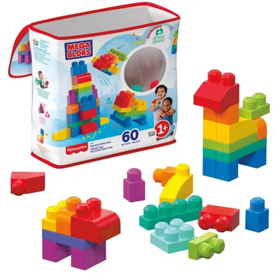 Productafbeelding van Grote zak bouwstenen, blauw, voor baby's en peuters. Bouwstenen, speelgoed, geschikt vanaf 1 jaar. Groot formaat