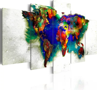 Produktbild von Modernes Wandbild k-A-0011-b-o (100x50) - 5 Teilig Bilder Fotografie auf Vlies Leinwand Foto Bild Dekoration Wand Bilder Kunstdruck WELTKARTE