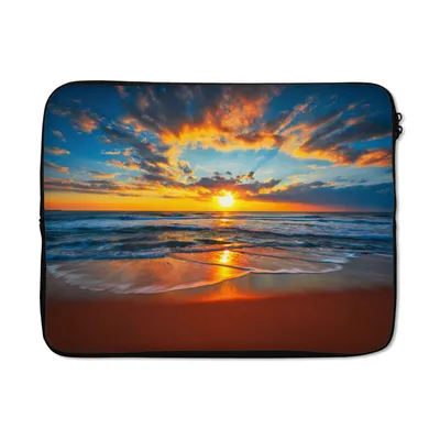 Produktbild von MuchoWow® Laptop Hülle 17 Zoll Laptoptasche Meer - Sonnenuntergang - Strand - Wolken - Orange - Zipper - Schutzabdeckung