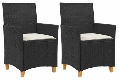 Productafbeelding van vidaXL Tuinstoelen met kussens, 2 stuks. Zwart, polyrotan, massief hout