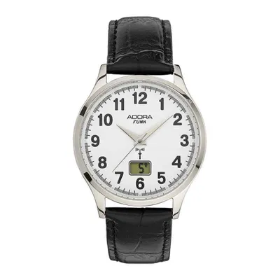 Produktbild von ADORA Funk Armbanduhr Ø 40mm Lederband Datum Edelstahlgehäuse 5Bar