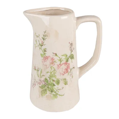 Zdjęcie produktu dla Clayre & Eef Dzbanek dekoracyjny 15x10x19 cm różowo-beżowy Ceramiczne kwiaty