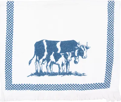 Produktbild von Clayre & Eef Gästehandtuch 40x66 cm Weiß Blau Baumwolle Kühe