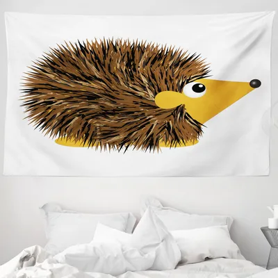 Produktbild von ABAKUHAUS Igel Wandteppich, Cartoon-Tier Lächeln aus Weiches Mikrofaser Stoff Waschbar ohne Verblassen Digitaldruck, 230 x 140 cm, Brown Erde Gelb