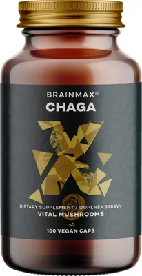 Obrázek produktu pro BrainMax Chaga extrakt, 50 % polysacharidů a 20 % beta-1,3/1,6 D-glukanů, 500 mg, 100 rostlinných kapslí