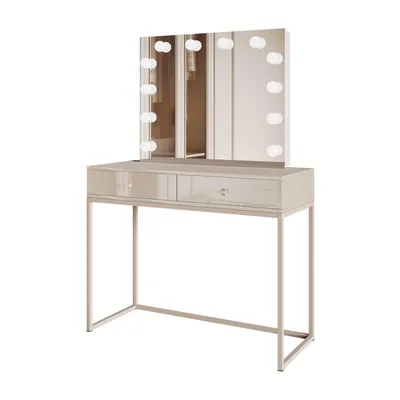 Produktbild von Schminktisch BLANCO KASZMIR ELITE mit Spiegel und Beleuchtung, silberchrom, Griff weißer Kristall