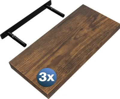 Produktbild von CASARIA® 3x Wandregal Holz Dunkle Eiche Regal mit Halterung 15kg Tragkraft Hängeregal Küche Wohnzimmer Flur Wand Schweberegal Bücherregal Regalbrett Schwebend 50cm
