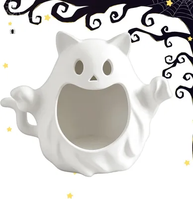 Produktbild von Halloween Süßigkeiten Geisterkatze Tischorganizer zur Aufbewahrung | Snackhalter Halloween-Dekoration für Feiertagsparty Zuhause Tisch Kaminsims Fensterbank drinnen und draußen