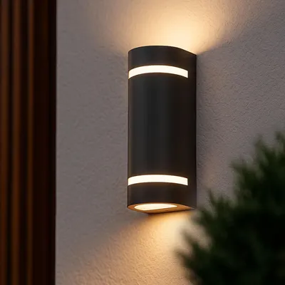 Produktbild von Maxkomfort LED Außenwandleuchte Up & Down Anthrazit Rund - IP44 Wetterfest - Wandlampe Außen 2xGU10 Fassung – Aluminium Außenbeleuchtung Anthrazit