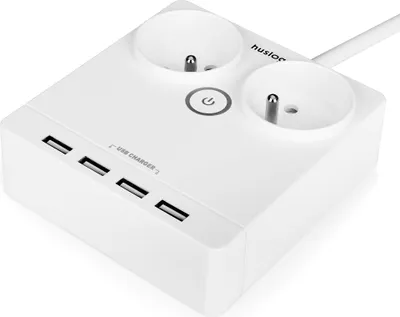 Obrázok produktu pre USB nabíjačka - plochý predlžovací kábel s 2 zásuvkami EMX-190124 biela