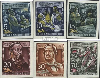 Produktbild von Briefmarken DDR 1955 Mi 485B-490B (kompl.Ausg.) gestempelt 60.Todestag von Engels
