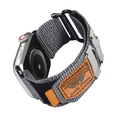 Produktbild von FFO2World Nylon-Sportarmband für Apple Watch 42–49 mm (Serie 1–11, SE, Ultra 1–3), Sport Loop, Grau