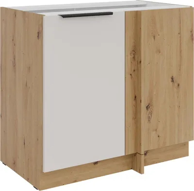 Produktbild von Küchen Eckunterschrank 105 cm Küche SOLANO Kaschmir beige matt + Eiche Artisan matt Küchenzeile Küchenblock Einbauküche