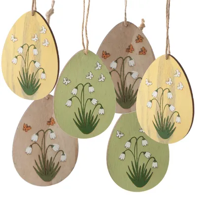Produktbild von 6 Bunte Ostereier zum Aufhängen - Ostern Deko grün gelb Natur 10,5 cm