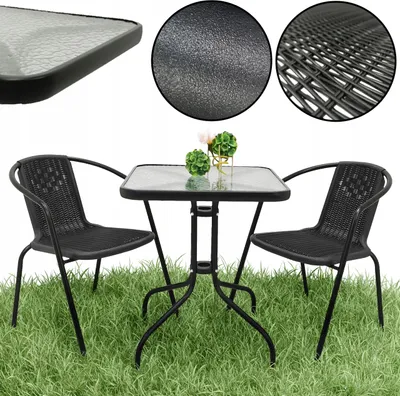 Zdjęcie produktu dla Zestaw Mebli Ogrodowych Taras Balkon Stół 60X60 + 2X Krzesła Loretto Czarny