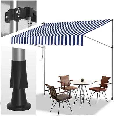 Obrázok produktu pre Clanmacy Klemmmarkise 400x120cm Markíza Výškovo nastaviteľná balkónová markíza s ručnou kľukou Ochrana pred slnkom bez vŕtania pre terasu a balkón Modrá Biela