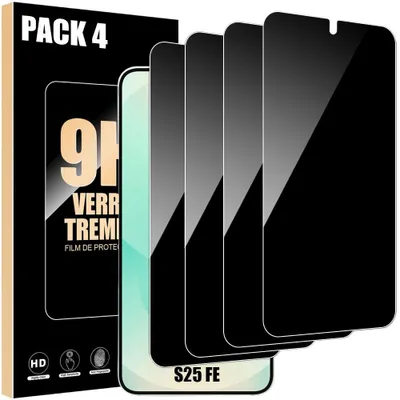 Image de 4 Verres Trempés Anti-Espion pour Samsung Galaxy S25 FE, Protection d'écran Antichoc Anti-Rayures