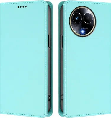 Image de Étui en cuir pour Realme 11 5G, étui à rabat magnétique en cuirPolyuréthaneavec support, vert menthe