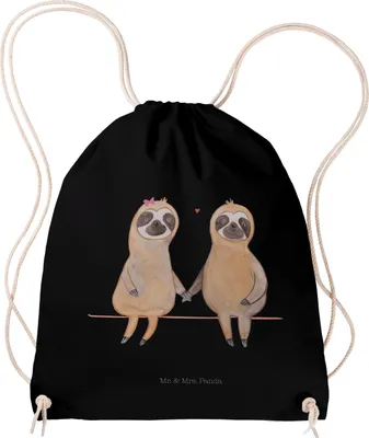Produktbild von Mr. & Mrs. Panda Beutel Faultier Pärchen - Schwarz - Geschenk, gymnastiktasche, Fitness Tasche, Liebe, wander rucksack, Turnbeutel, Faultiere, Beziehung, Sportbeutel