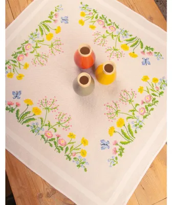 Produktbild von Vervaco Kreuzstich-Set, bedruckter Tischläufer "Wildblumen", 80 x 80 cm