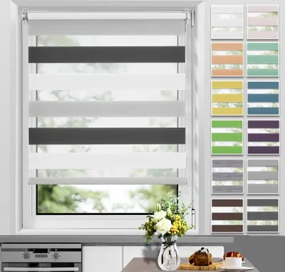 Produktbild von Allesin Doppelrollo Klemmfix ohne Bohren & mit Bohren Rollos für Fenster und Tür Weiß-grau-anthrazit 90x150 cm Duo Rollo Klemmrollo Sichtschutz