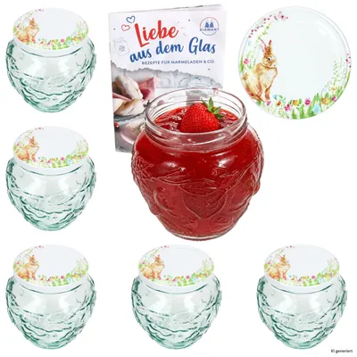 Immagine prodotto di Set da 6 vasetti per frutta, marmellata, capacità 580 ml, con coperchio, confezione TO82