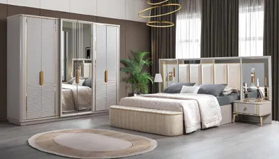Produktbild von Schlafzimmer Set Luxus Komplettes Bett 2x Nachttisch Kleiderschrank 4tlg Möbel