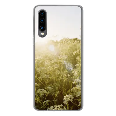 Produktbild von MuchoWow® Handyhülle Schutzhülle Hülle für Huawei P30 Blumen - Weiß - Frühling Silikon Softcase Handy Hülle - Kartenbesitzer