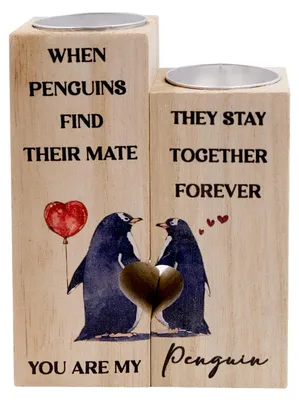Holzkerzenhalter Herzform Pinguin 2er Set Teelichthalter