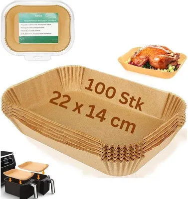 Produktbild von Luftfrittierpapier - 100 Stück 22 cm x 14 cm rechteckig, kompatibel mit NF400EU, AF300EU - wasserdicht und ölbeständig