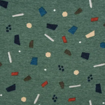 Produktbild von Jerseystoff Meterware Rippjersey bedruckt Konfetti Tupfen braun blau