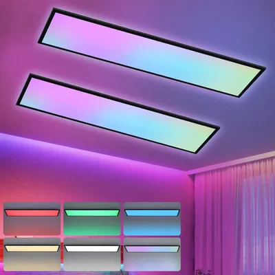 Obrázek produktu pro ZMH LED stropní svítidlo, sada 2 kusů, rozměry 120x30 cm, panelové, stmívatelné, 39W, dlouhá RGB lampa, dálkové ovládání, stropní svítidla, velké stropní svítidlo vhodné do herny nebo obývacího pokoje