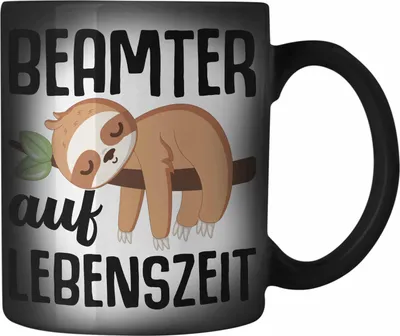 Produktbild von Trendation - Beamter Auf Lebenszeit Farbwechsel Zauber-Tasse Geschenk für Beamte Verbeamtet Lehrer Polizist Lustiger Spruch Faultier (Schwarz)