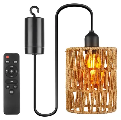 Rattan-Hängeleuchte, batteriebetrieben, mit Fernbedienung, wasserresistent
