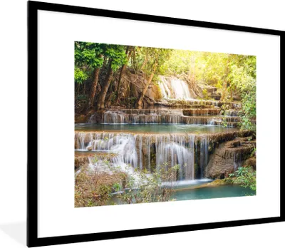 Produktbild von MuchoWow® Gerahmtes Poster Sonne - Wasserfall - Landschaft 80x60 cm - Poster mit Schwarzem Bilderrahmen Wandposter Rahmen Foto Bilder - Schlafzimmer-Dekorationen - Fotoposter