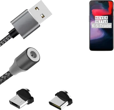 Produktbild von K-S-Trade Hochwertiges Magnet-Lade-kabel Sync-Kabel Daten-Kabel für OnePlus 6 mit USB-Typ-C-Anschluss und Micro-USB-Anschluss 2A bis zu 480mbps
