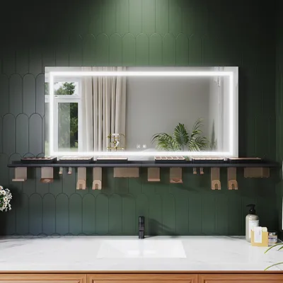 Image de SONNI miroir de salle de bains 120 x 60 cm, tricolore, intensité lumineuse variable, RA90, antibuée, avec tablette multifonctionnelle